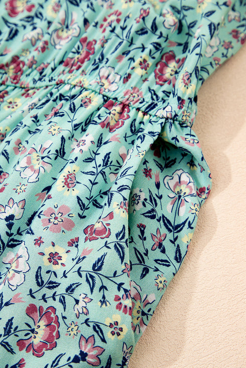 Pastel Floral Ruffle Bottom Wide Leg Jumpsuit